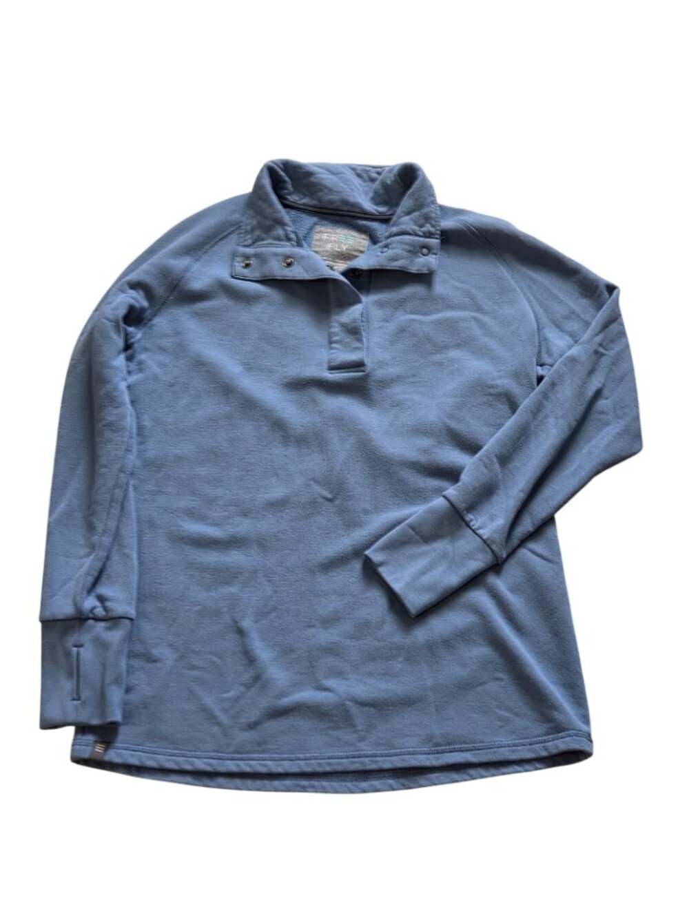 Free Fly Blue Bamboo Thermal Fleece PulloverSnap Collar Top Womens Medium - Picture 2 of 5